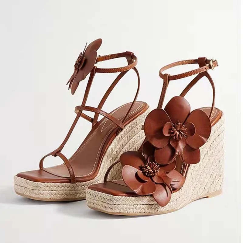 Gold Flower Woven High Heel Sandals