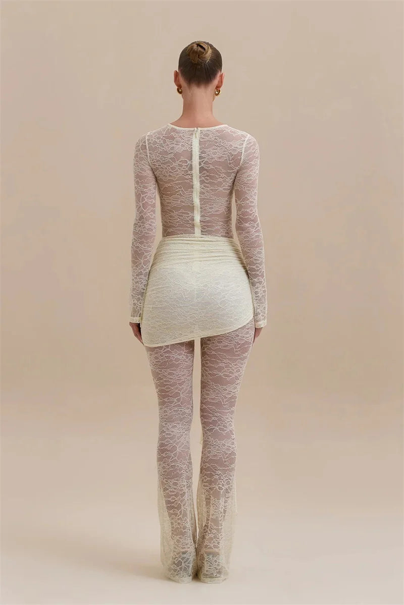 Lace Mesh Ruched Draped Jumpsuit