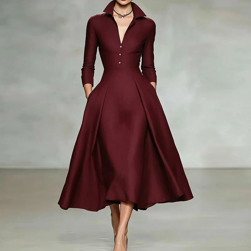 Long Sleeve Deep V Neck Patchwork Maxi Dress for Women