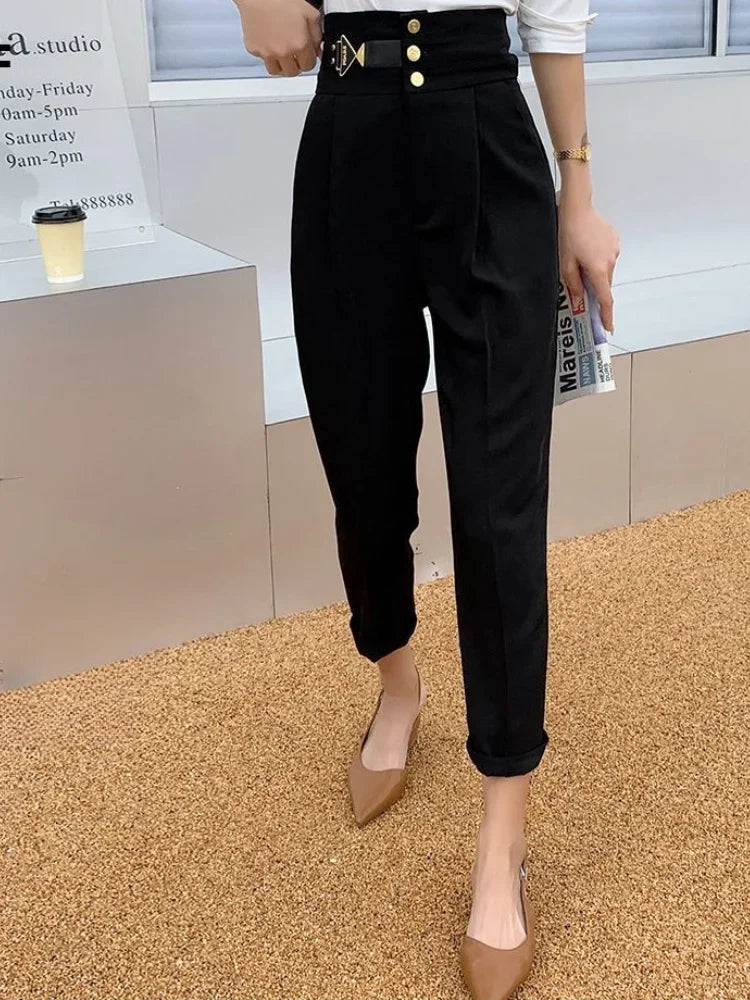 Woman Tailoring Trousers Autumn Winter High Waist Loose Harem Pants for Women Black Buttons Baggy Slacks Casual Nylon Cotton Xxl