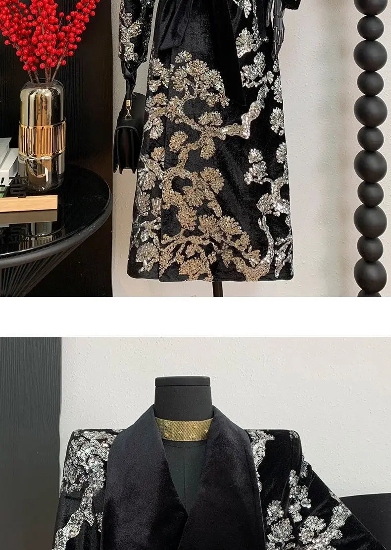 Adjustable Waist Windbreaker Coat Autumn/Winter New Sequins Trench Coat, Women's Coat, English Style Overcoat