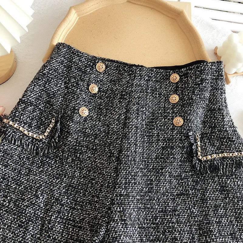Tweed Double Breasted Tassel Shorts
