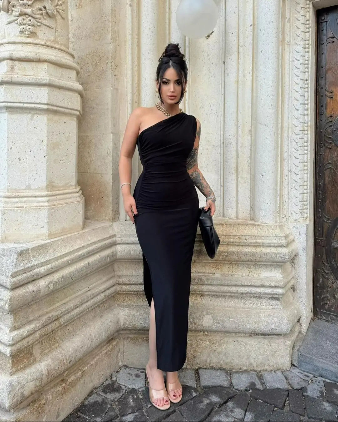 Summer Fashion Sexy Maxi Dress Women New Split Sleeveless Backless Slim Dress Fashion Off Shoulder Club Elegant Party Maxi Dres