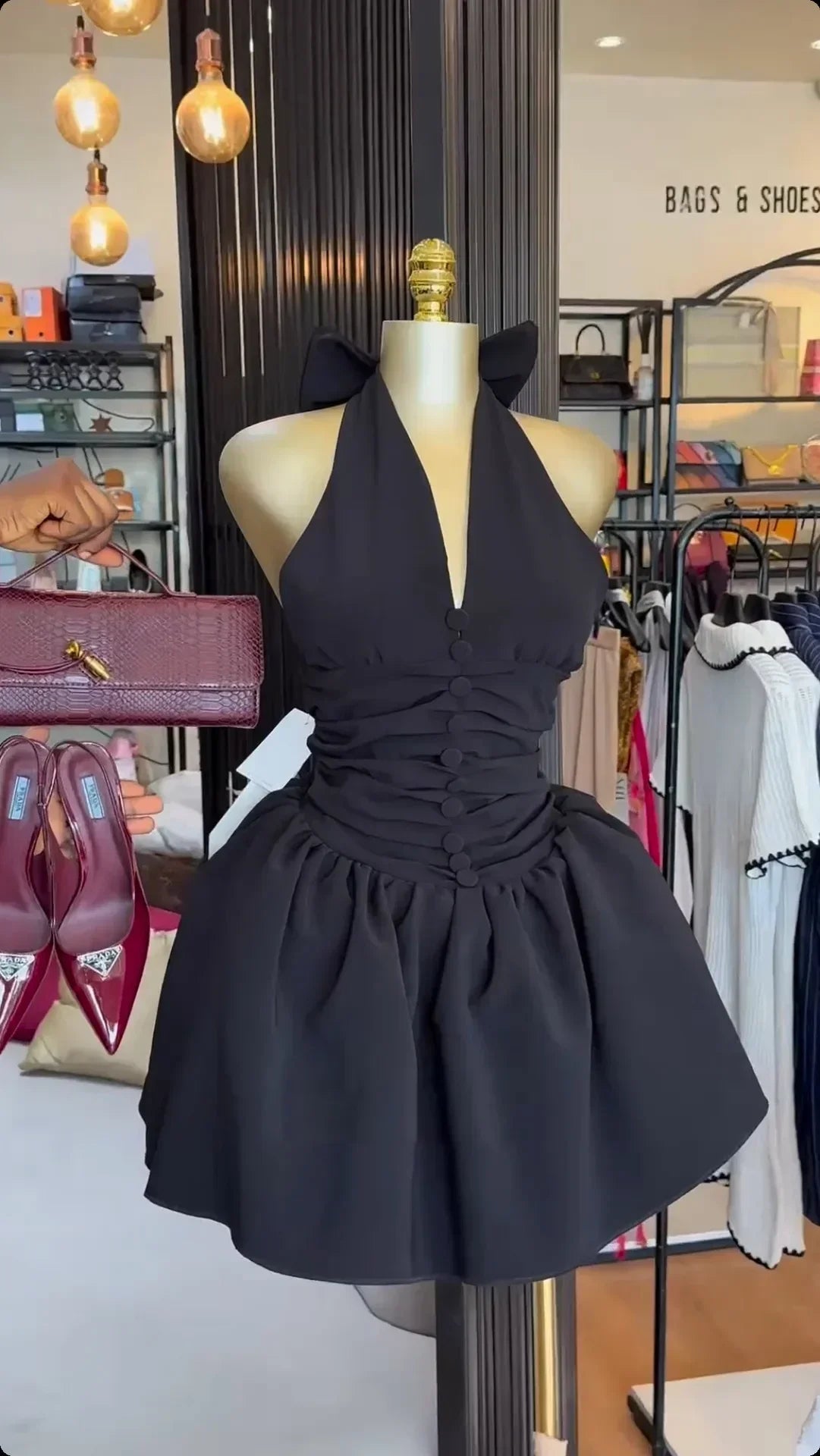 Summer Backless V Neck Butterfly Knot Mini Dress for Women