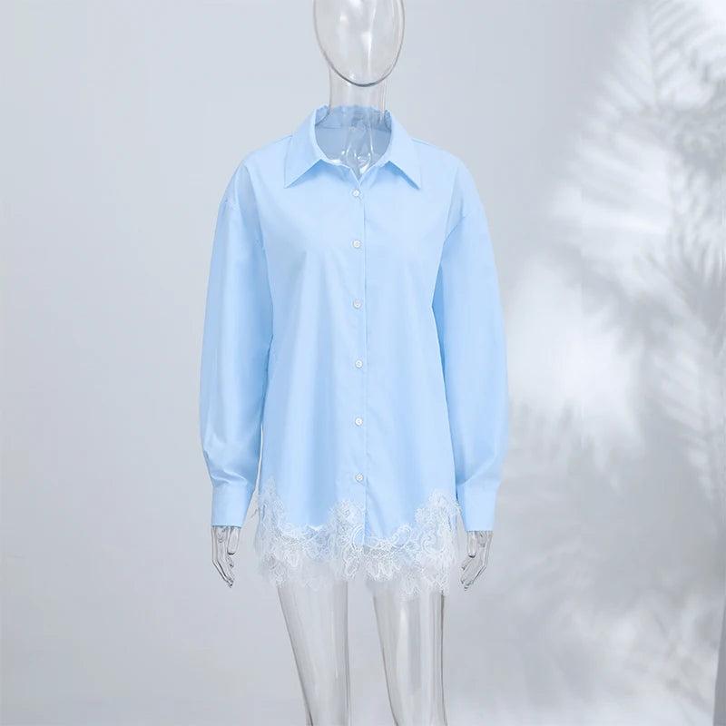 Casual Lace Patchwork Shirt and Shorts Set for Women