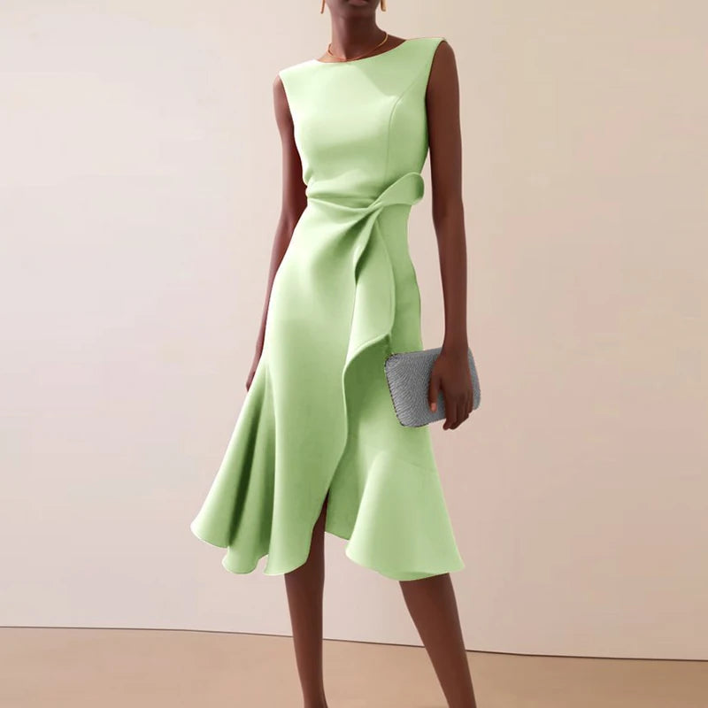 Elegant Knot Front Irregular Hem A Line Dress For Women