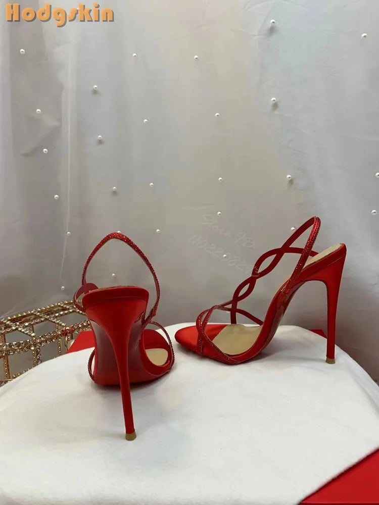 Crystal Strappy Thin Stiletto Heel Sandals for Women