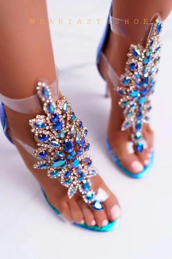 Clear Rhinestone T Strap Open Toe Gladiator Sandals For Women