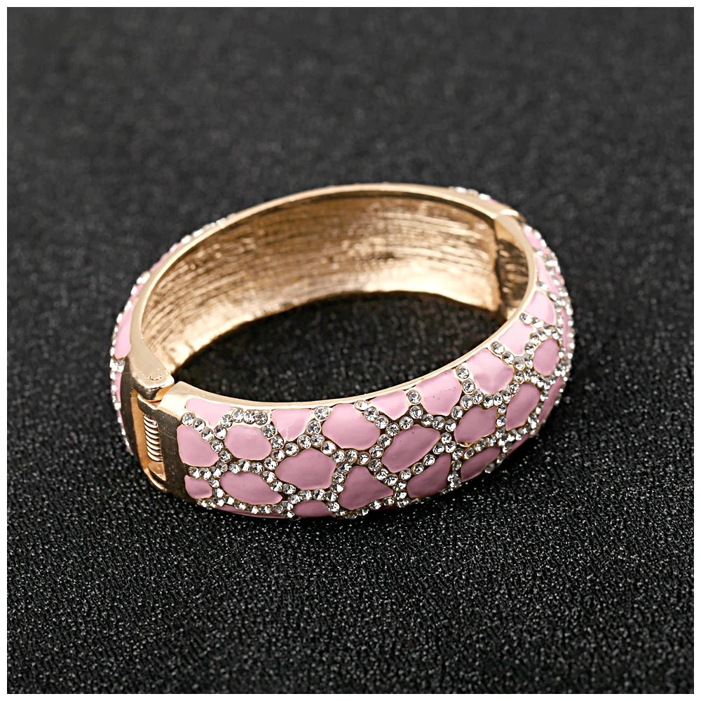 Colorful Enameled Rhinestone Statement Bangle Bracelet for Women