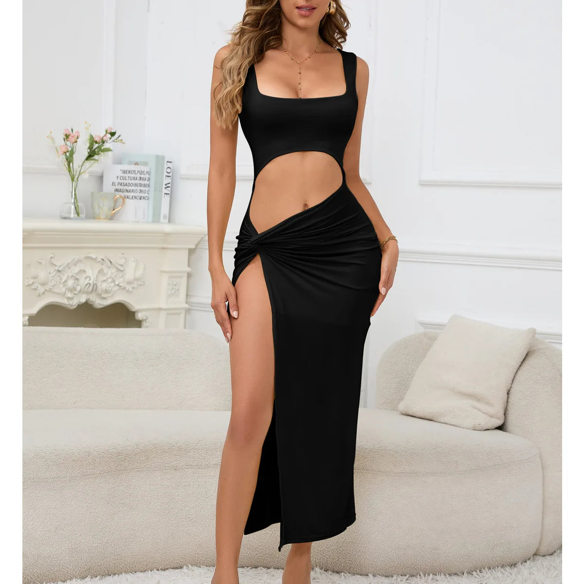 Sleeveless Hollow Cut Long Bodycon Dress for Women