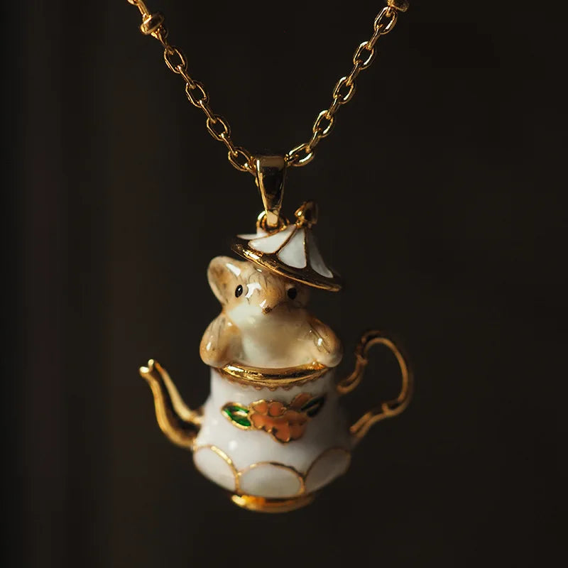Cute Chipmunk Pendant Necklace and Earring Set for Women
