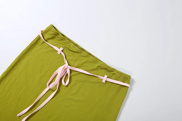Color Blocking Backless Camisoles and Ribbon Long Skirts Two Piece Set for Women