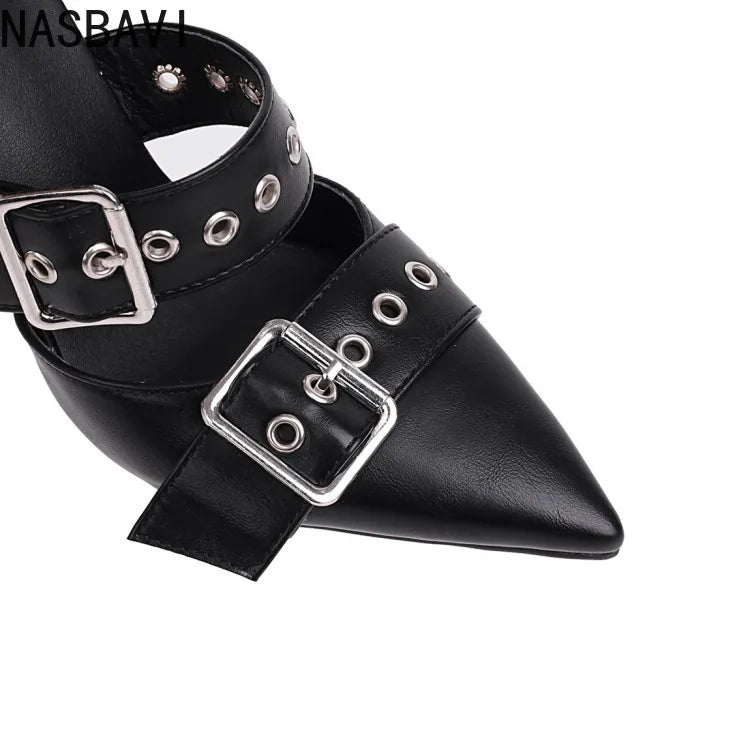 Black Pointed Toe Square Heel Pumps