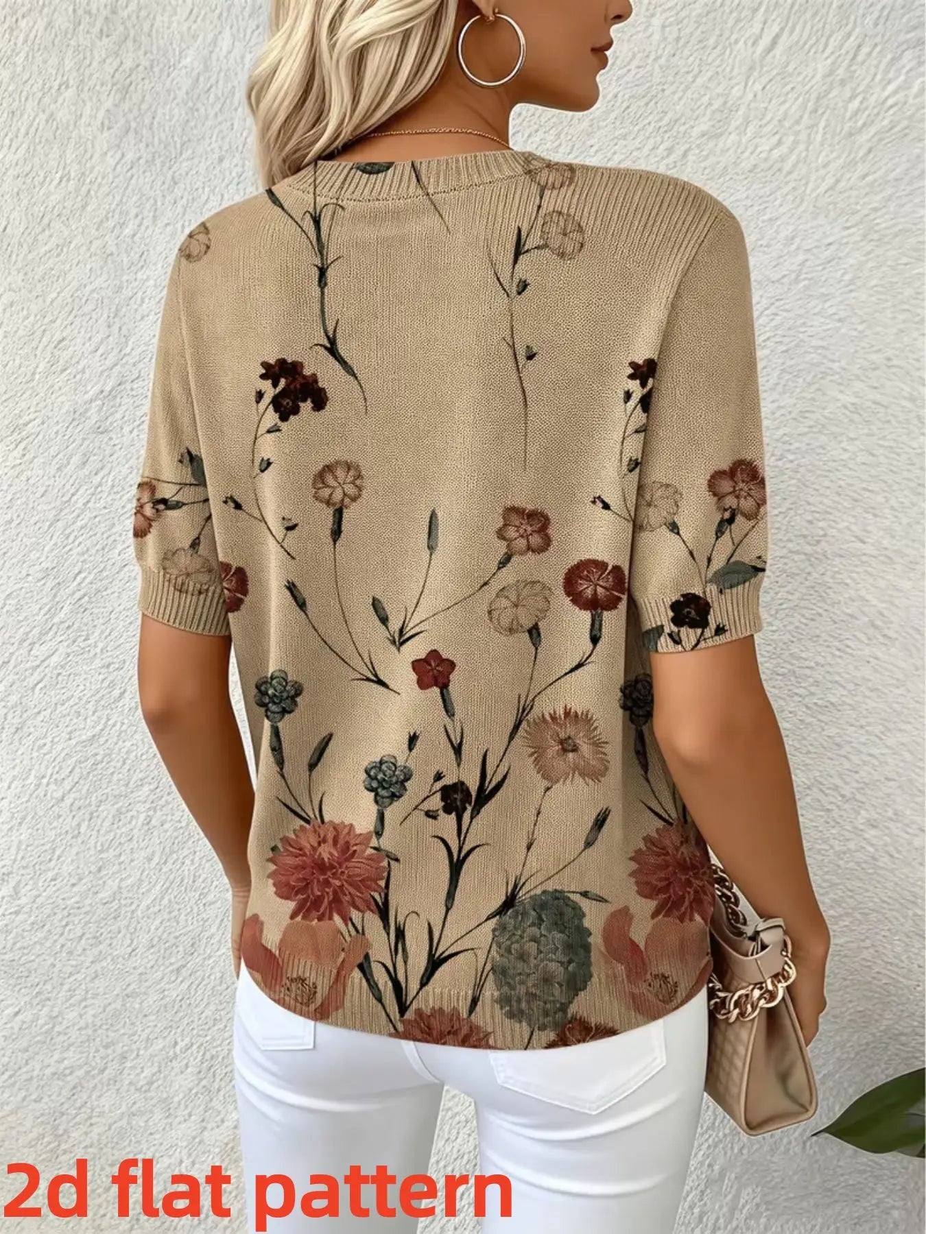 Trendy Digital Print Short Sleeve Pullover Top for Women