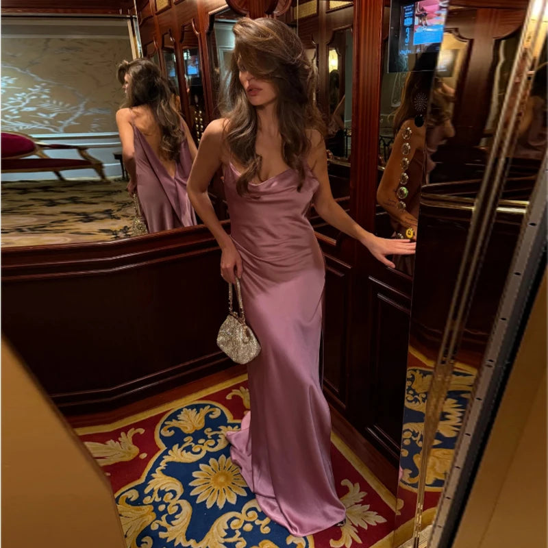 Sophisticated Backless Satin Evening Dress for Women