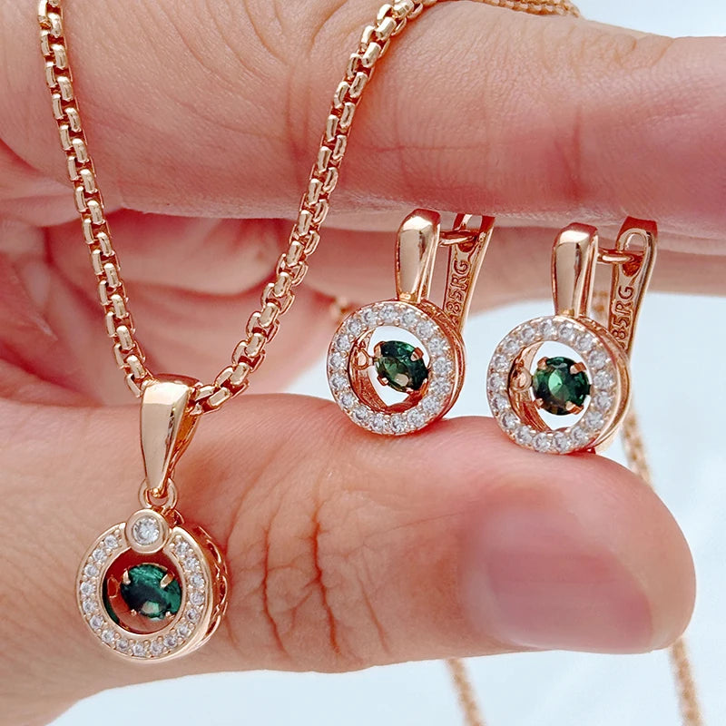 Rose Gold Green Zircon Jewelry Set