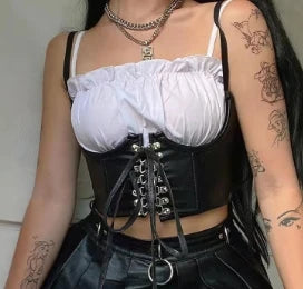 Gothic Lace Up Corset Crop Top With Waist Support For Women
