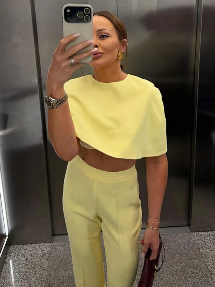 Elegant Wide Leg Pants And Blazer Three Piece Set For Women