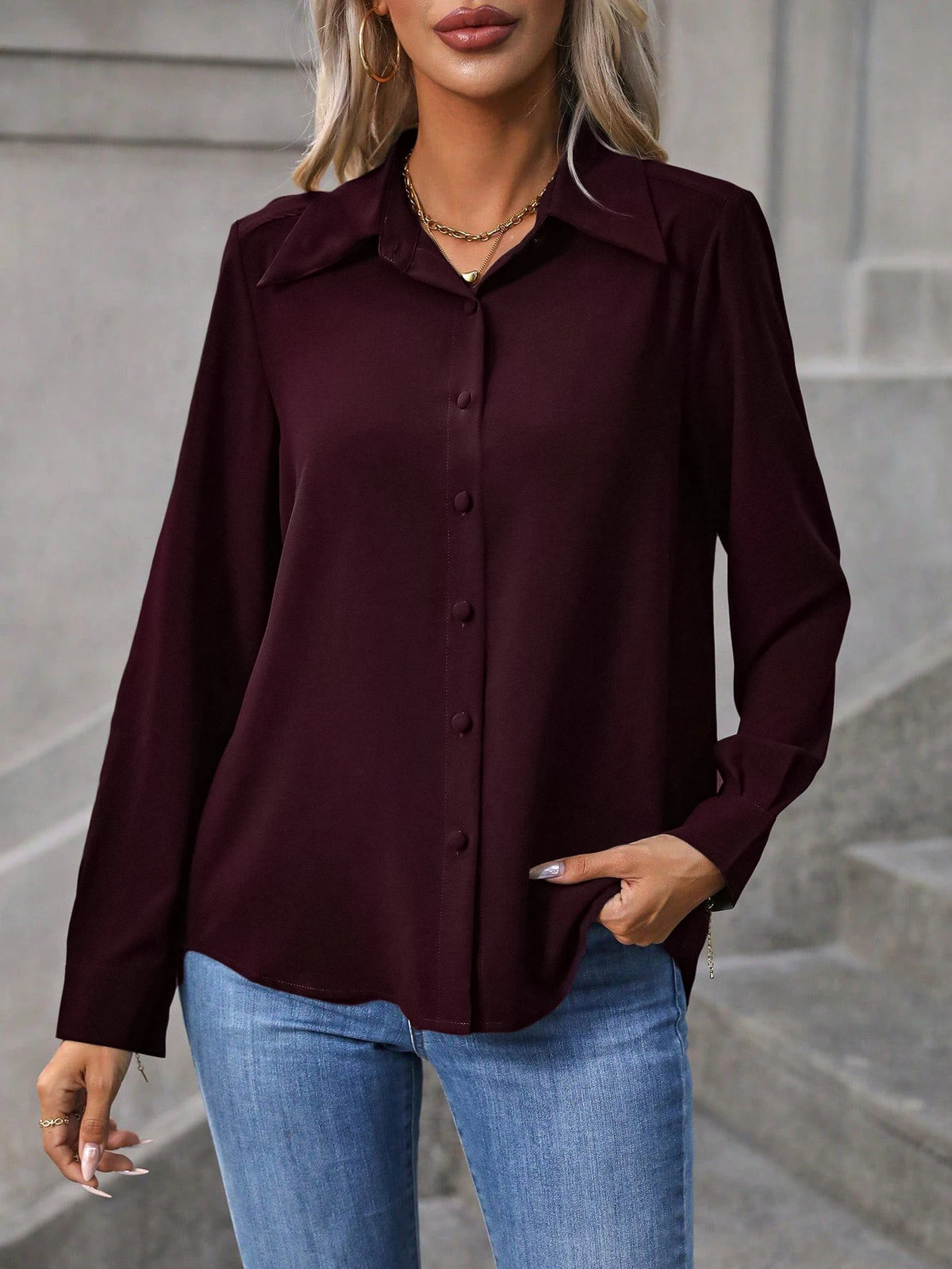 Solid Color Button Front Shirt