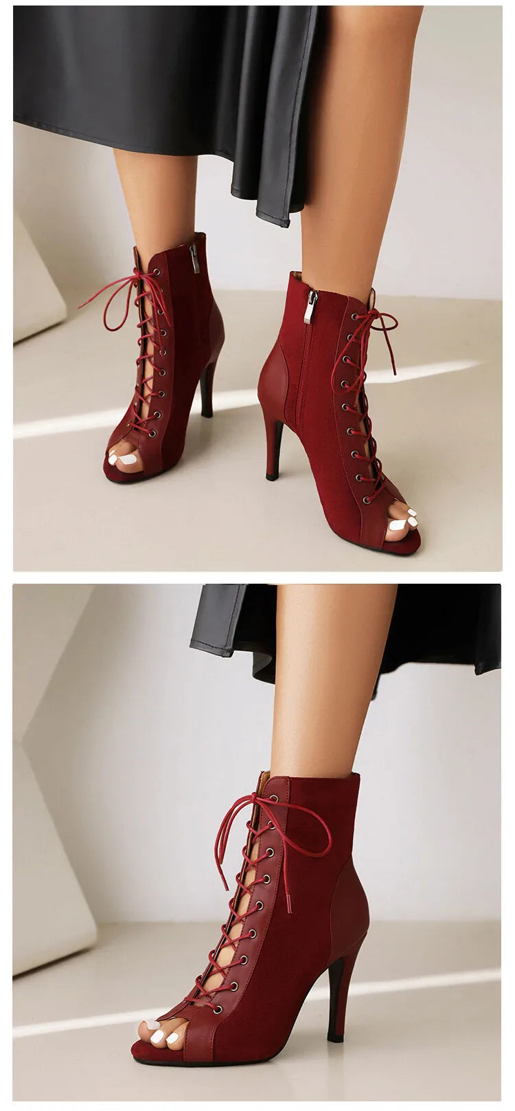 Thin Heel Latin Dance Ankle Boots With Zip for Women