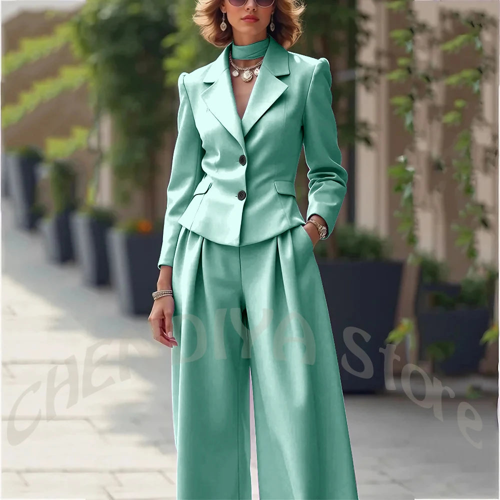 Elegant Notch Lapel Tailored Two Piece Suit Set for Women