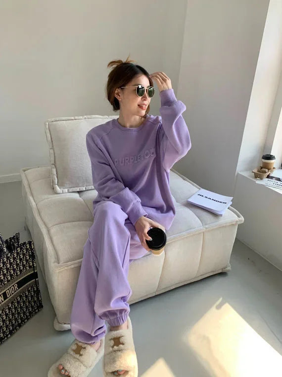 Thick Tracksuit Women Two Pieces Set Sweatshirts Pullover Hoodies Pockets Pants Suit Trousers Sports Matching Sets Autumn Spring