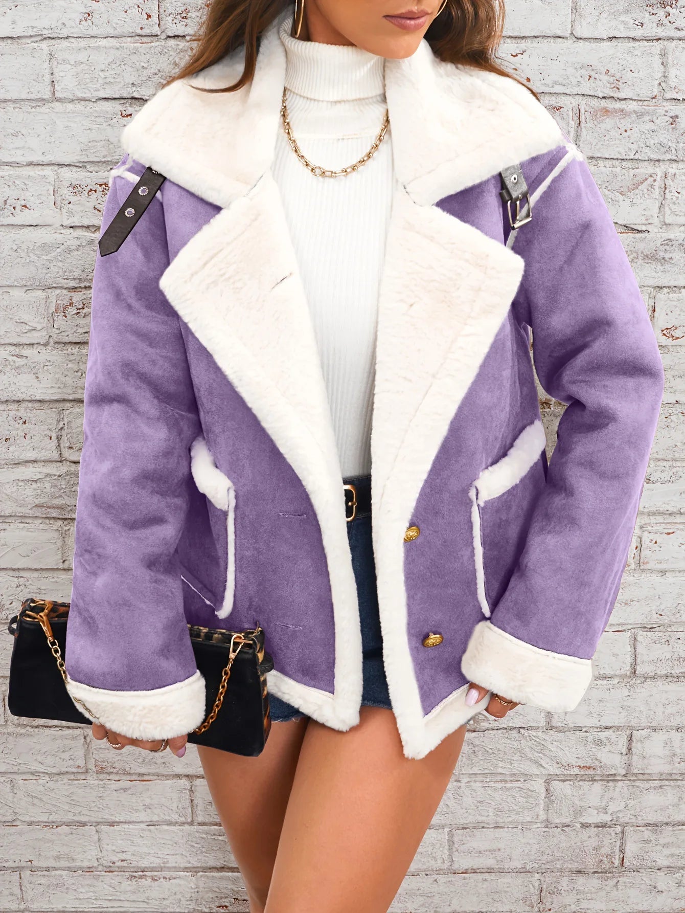 Turn Down Collar Shearling Jacket
