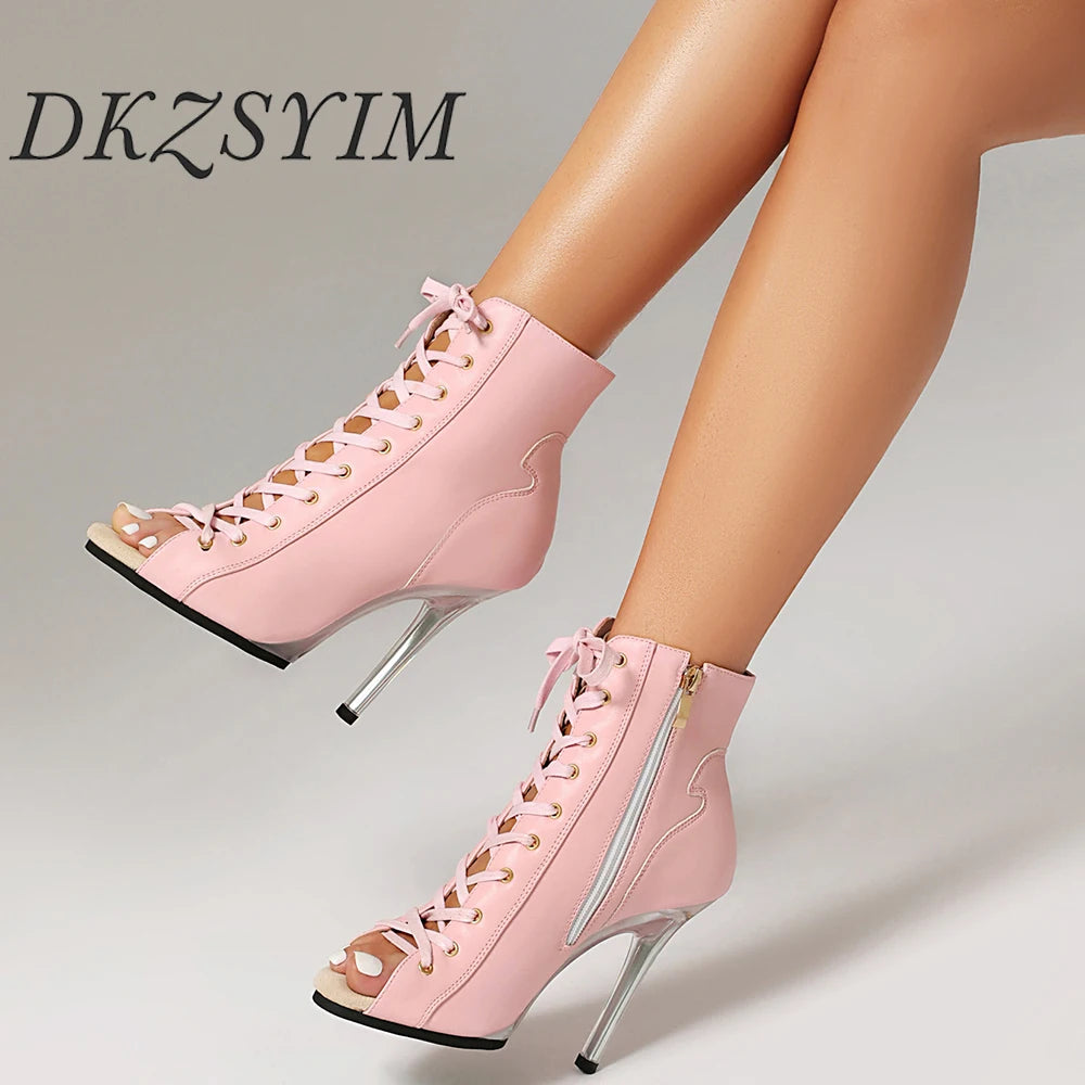 Lace-Up Crystal Heel Ballroom Dance Boots for Women