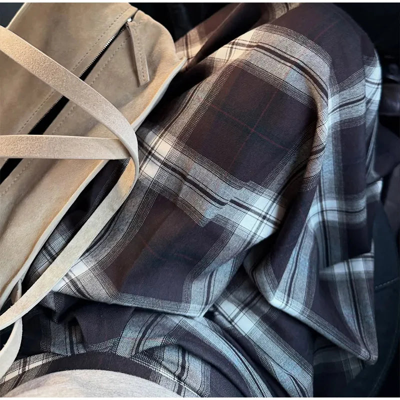 Women Checked Midi Skirt Fashion Casual Pleated Irregular High Waist Slim Mid-length Bottom Lady Daily New Commute Street Skirts