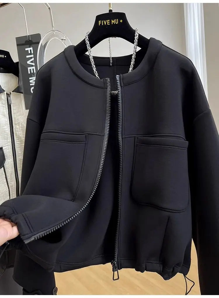 Large size loose round neck short coat women's autumn and winter new American retro casual jacket top  winter clothes women