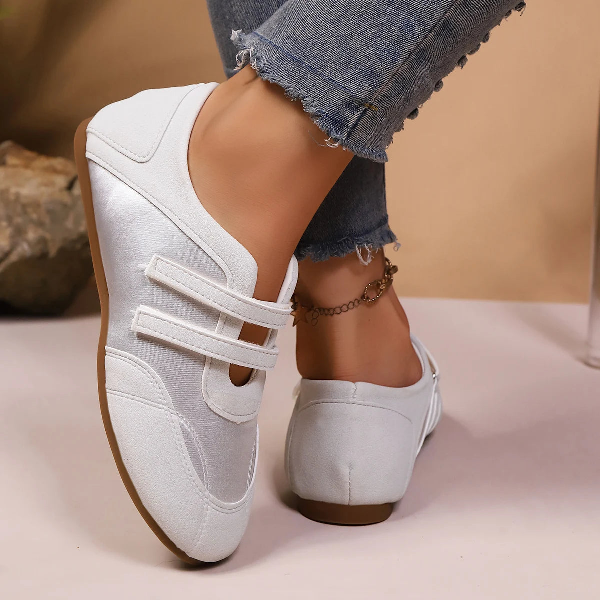 Cushioned Hook And Loop Casual Walking Sneakers For Women