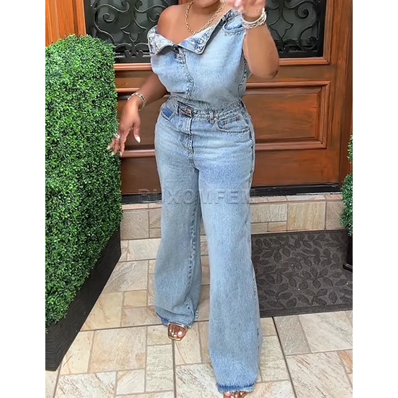 Women's Stylish Demin Jumpsuits Unique Push Up Trousers Fashion Denim Pants with Hip Wrap Women's Daily Clothing 2025 Streetwear