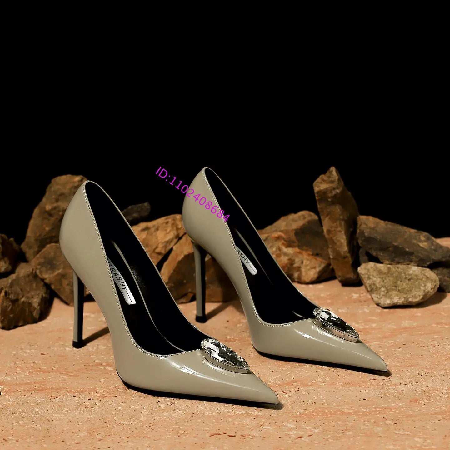 Nude Patent Leather Pointed Toe Crystal Stiletto Pumps for Women