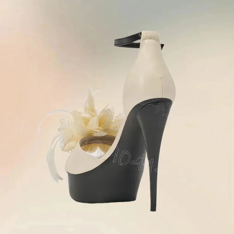 White Mesh Appliques Open Toe Platform Sandals for Women