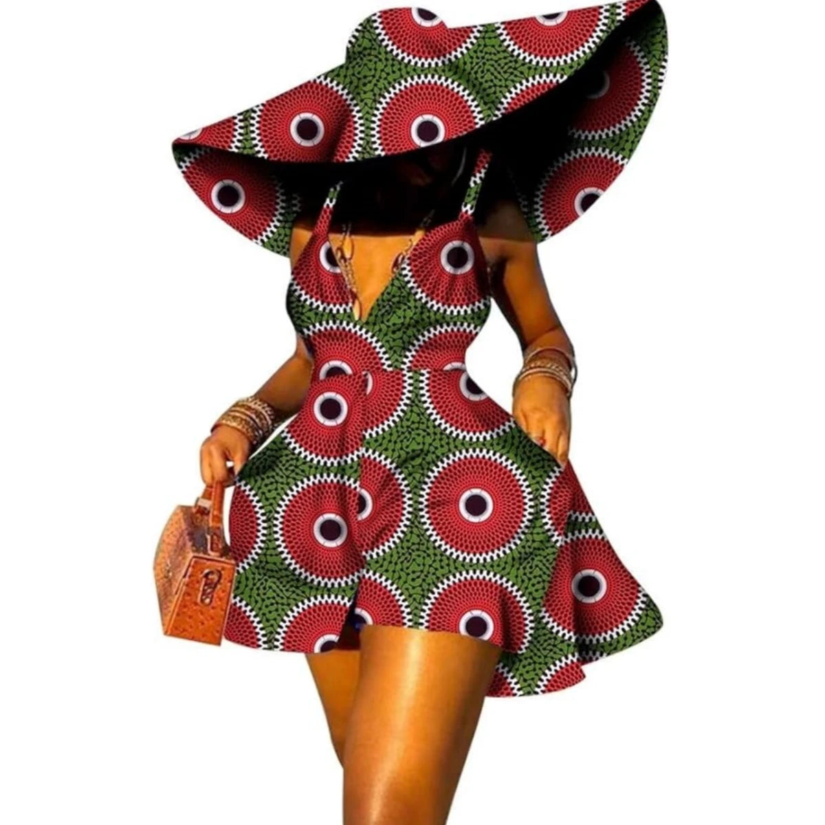 Sleeveless V Neck African Print Jumpsuit for Women