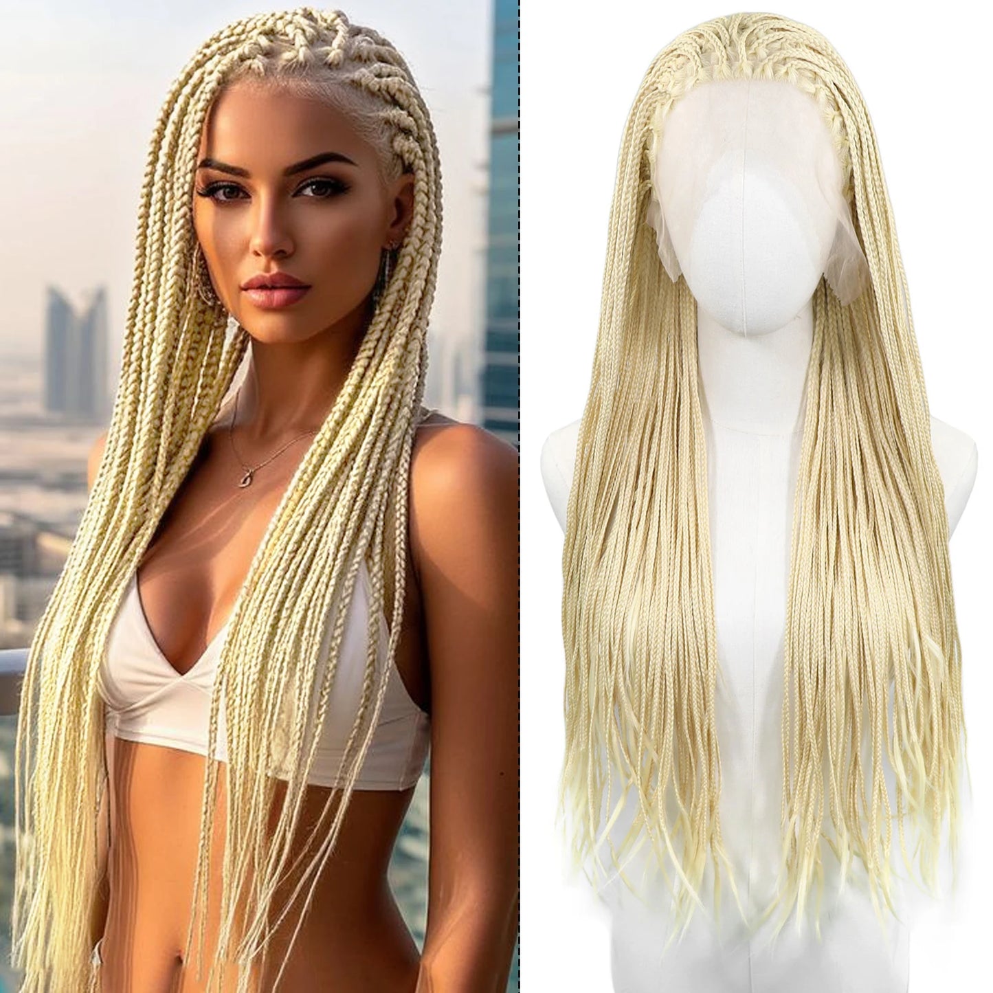 613 Blonde Box Braided Wigs Braids For Black Women 26Inch Long African Cornrow Crochet Braids Synthetic Hair 13x3 Lace Front Wig