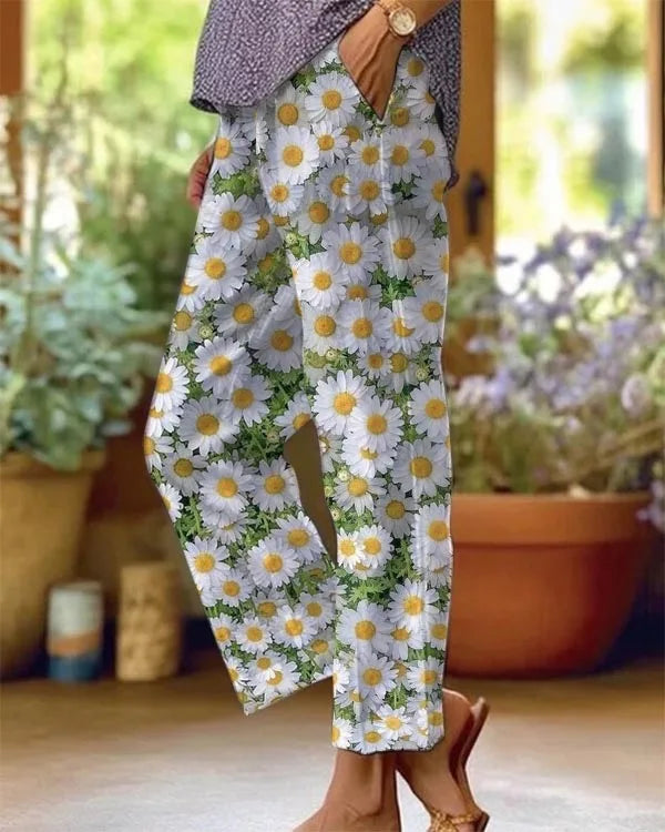 Elegant Printed Loose Ankle-Length Casual Pants for Women