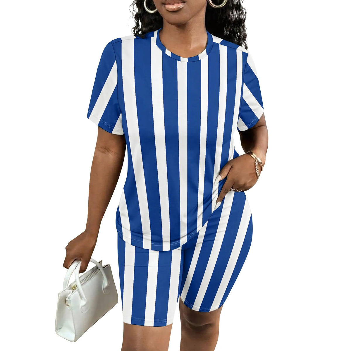 Colorful Striped Summer Top and Shorts Set for Women