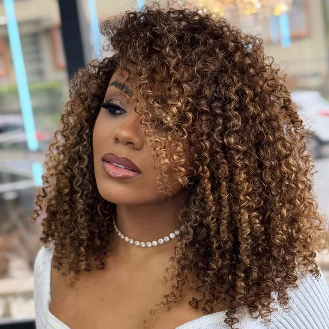 Highlight Blonde Short Curly Bob Wig With Bangs for Women