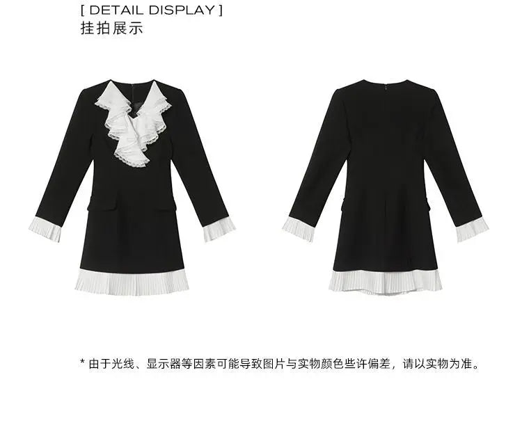 Cascading Ruffle Leaf Edge Collar Midi Dress for Women