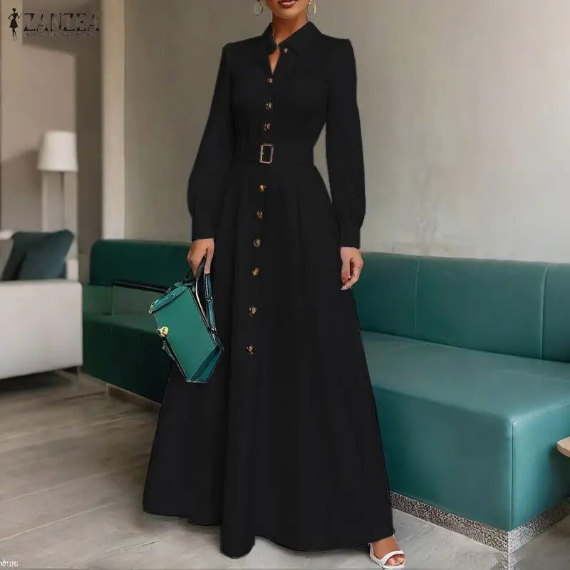 Belted Button Up Maxi Shirt Dress