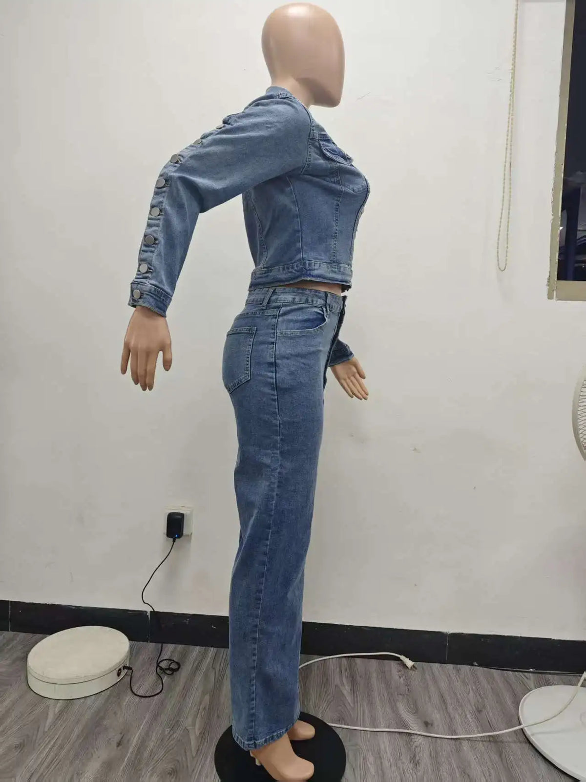 Denim Jacket And Straight Leg Pants Set