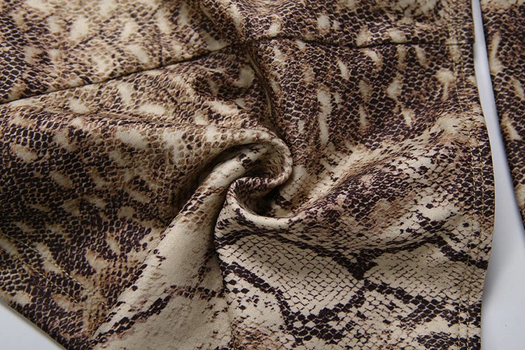 Snake Print Halter Crop Top And Shorts Set for Women