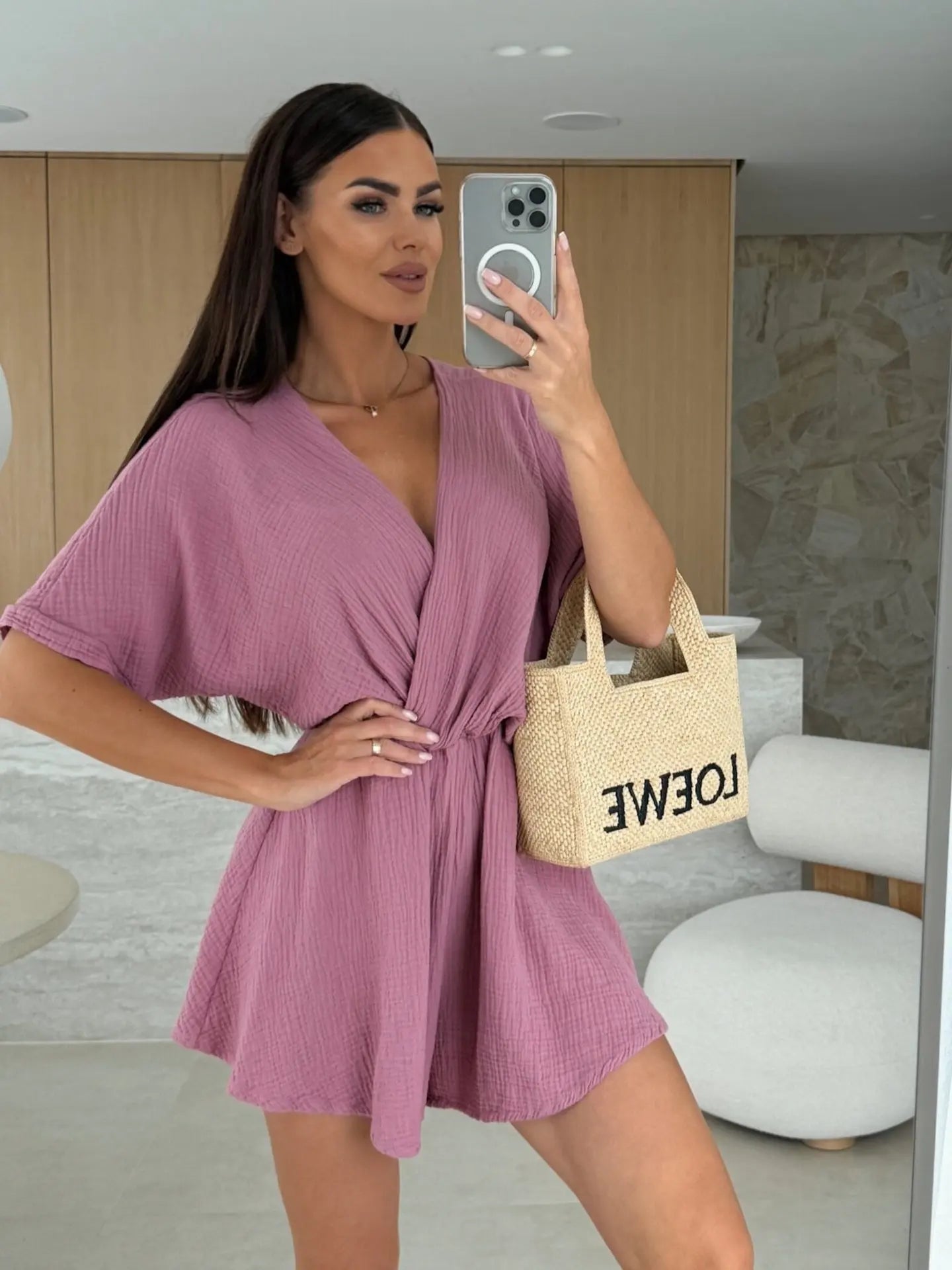 Elegant Deep V Neck Short Sleeve White Romper for Women