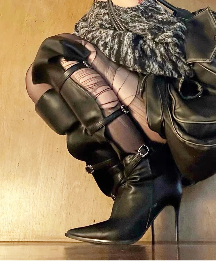 Sleek Pointed Toe Buckle Over The Knee Boots for Women