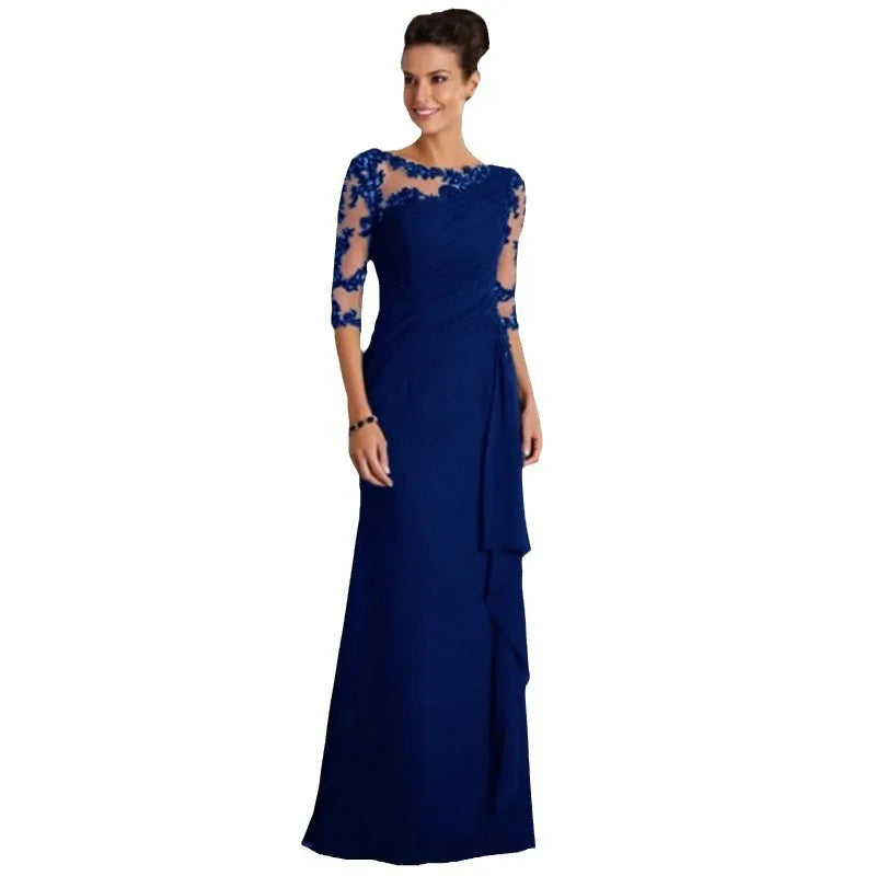 Elegant Lace Patchwork Mid Sleeve Long Dress for Women