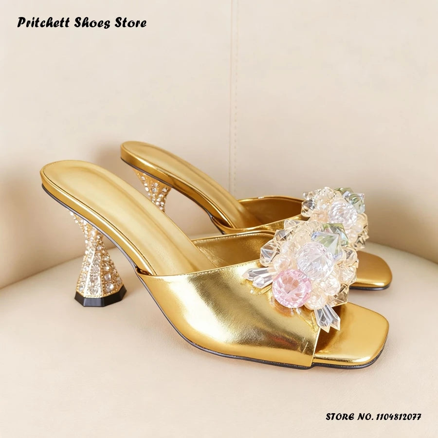 Sleek Patent Leather Square Open Toe Mules With Crystal Trim For Women