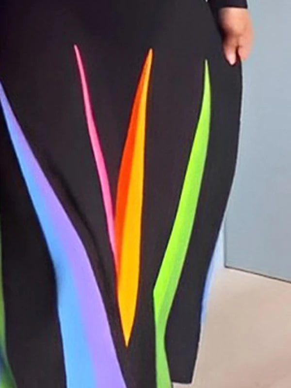Printed Polo Neck Long Sleeve Mid Length Dress For Women