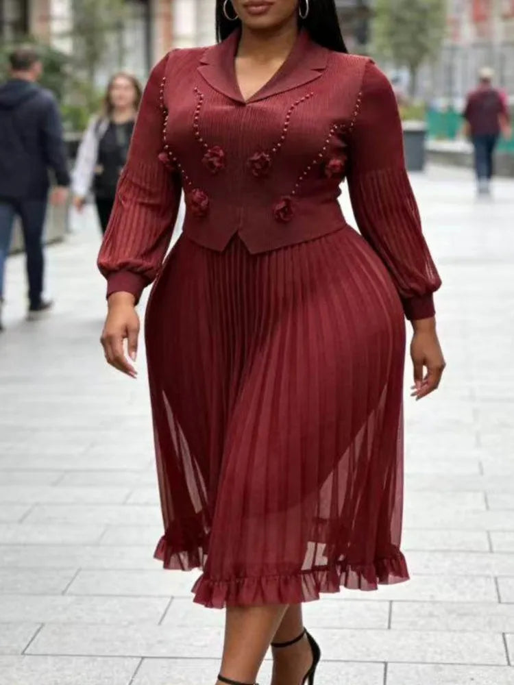 Elegant Long Sleeve Dashiki Pleated Maxi Dress for Women
