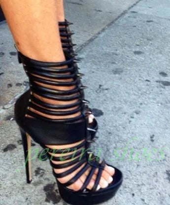Spiked Open Toe Stiletto Platform Sandals for Women